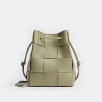 Bottega Veneta Small Cassette Bucket Bag In Intreccio Lambskin Olive