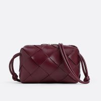 Bottega Veneta Small Cassette Camera Bag In Intreccio Leather Burgundy