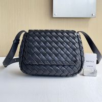 Bottega Veneta Small Cobble Messenger Bag In Intrecciato Leather Black