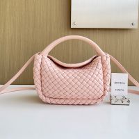 Bottega Veneta Small Cobble Top Handle Bag In Intrecciato Lambskin Pink