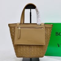Bottega Veneta Small Flip Flap Tote 23 In Intreccio Lambskin Brown