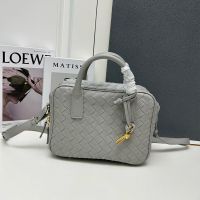 Bottega Veneta Small Getaway Top Handle Bag In Intrecciato Leather Grey