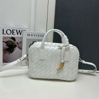Bottega Veneta Small Getaway Top Handle Bag In Intrecciato Leather White