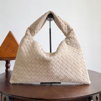 Bottega Veneta Medium Hop Shoulder Bag In Intrecciato Suede Beige