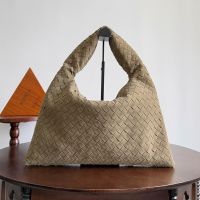 Bottega Veneta Medium Hop Shoulder Bag In Intrecciato Suede Light Green