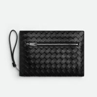Bottega Veneta Small Document Case with Wristlet In Intrecciato Leather Black