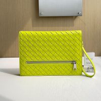 Bottega Veneta Small Document Case with Wristlet In Intrecciato Leather Yellow