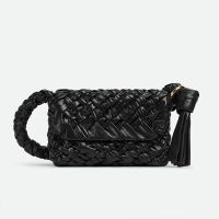 Bottega Veneta Small Kalimero Citta Shoulder Bag In Foulard Intreccio Leather Black