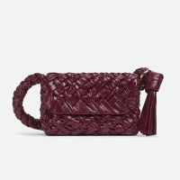 Bottega Veneta Small Kalimero Citta Shoulder Bag In Foulard Intreccio Leather Burgundy