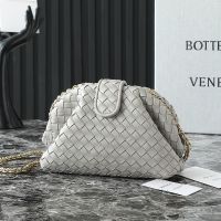 Bottega Veneta Small Lauren 1980 Clutch with Chain In Intrecciato Lambskin Grey