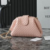 Bottega Veneta Small Lauren 1980 Clutch with Chain In Intrecciato Lambskin Light Pink