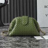 Bottega Veneta Small Lauren 1980 Clutch with Chain In Intrecciato Lambskin Matcha Green