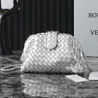 Bottega Veneta Small Lauren 1980 Clutch with Chain In Intrecciato Lambskin Silver