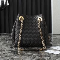 Bottega Veneta Small Parachute Chain Shoulder Bag In Intrecciato Leather Dark Brown