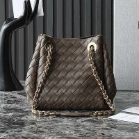Bottega Veneta Small Parachute Chain Shoulder Bag In Intrecciato Leather Taupe