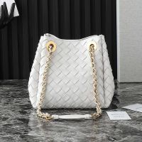 Bottega Veneta Small Parachute Chain Shoulder Bag In Intrecciato Leather White