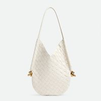 Bottega Veneta Small Solstice Shoulder Bag In Intrecciato Leather White
