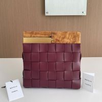 Bottega Veneta Snap Clutch In Intrecciato Lambskin Burgundy