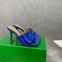 Bottega Veneta Stretch Heeled Slides Women Patent Leather Navy Blue