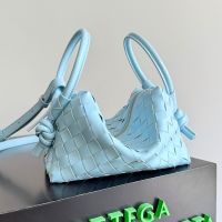 Bottega Veneta Loop Top Handle Crossbody Bag In Intrecciato Leather Blue