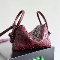 Bottega Veneta Loop Top Handle Crossbody Bag In Intrecciato Leather Burgundy