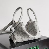 Bottega Veneta Loop Top Handle Crossbody Bag In Intrecciato Leather Grey