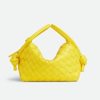 Bottega Veneta Loop Top Handle Crossbody Bag In Intrecciato Leather Yellow