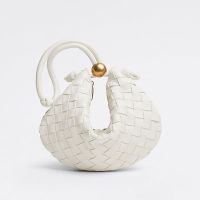 Bottega Veneta Small Turn Pouch In Intreccio Lambskin White
