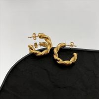 Bottega Veneta Twisted Hoop Earrings In Metal Gold