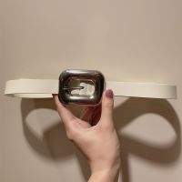 Bottega Veneta Chain Link Belt with Silver Rectangular Buckle In Calfskin Beige