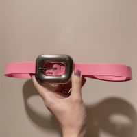 Bottega Veneta Chain Link Belt with Silver Rectangular Buckle In Calfskin Pink