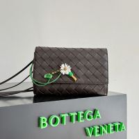 Bottega Veneta Andiamo Daisy Pouch with Daisy Flower Closure In Intrecciato Leather Dark Brown