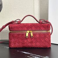 Bottega Veneta Bang Bang Vanity Case In Intrecciato Suede Burgundy