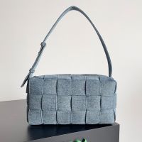 Bottega Veneta Brick Cassette Shoulder Bag In Intreccio Denim Grey
