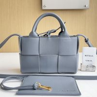 Bottega Veneta Micro Arco Tote 20 with Detachable Strap In Intreccio Leather Grey