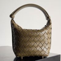Bottega Veneta Micro Wallace Shoulder Bag In Intreccio Calfskin Olive