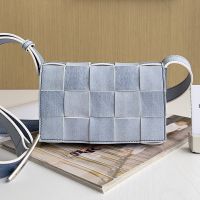 Bottega Veneta Medium Cassette Crossbody Bag In Intreccio Embossing Lambskin Blue