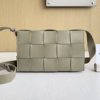 Bottega Veneta Medium Cassette Crossbody Bag In Intreccio Lambskin Olive