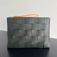 Bottega Veneta Large Cassette Flat Pouch In Intrecciato Calfskin Military Green