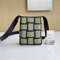 Bottega Veneta Cassette Phone Pouch In Intreccio Canvas Khaki