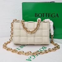 Bottega Veneta Large Cassette Chain Crossbody Bag In Intreccio Padded Lambskin Beige