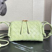 Bottega Veneta Concert Pouch In Intreccio Leather Light Green