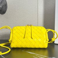 Bottega Veneta Concert Pouch In Intreccio Leather Yellow
