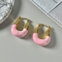 Bottega Veneta U Hoop Earrings In Metal with Enamel Pink