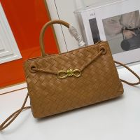 Bottega Veneta Andiamo East-West Top Handle Bag In Intrecciato Leather Brown