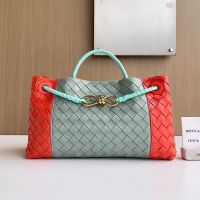 Bottega Veneta Andiamo East-West Top Handle Bag In Intrecciato Leather Grey/Orange