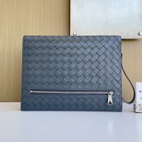Bottega Veneta Medium Document Case with Wristlet In Intrecciato Leather Grey