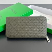Bottega Veneta Large Zip Around Wallet In Intrecciato Piccolo Calfskin Khaki