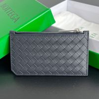 Bottega Veneta Zipped Card Case In Intrecciato Piccolo Calfskin Grey