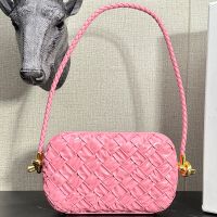 Bottega Veneta Knot Clutch on Strap In Foulard Intreccio Leather Pink